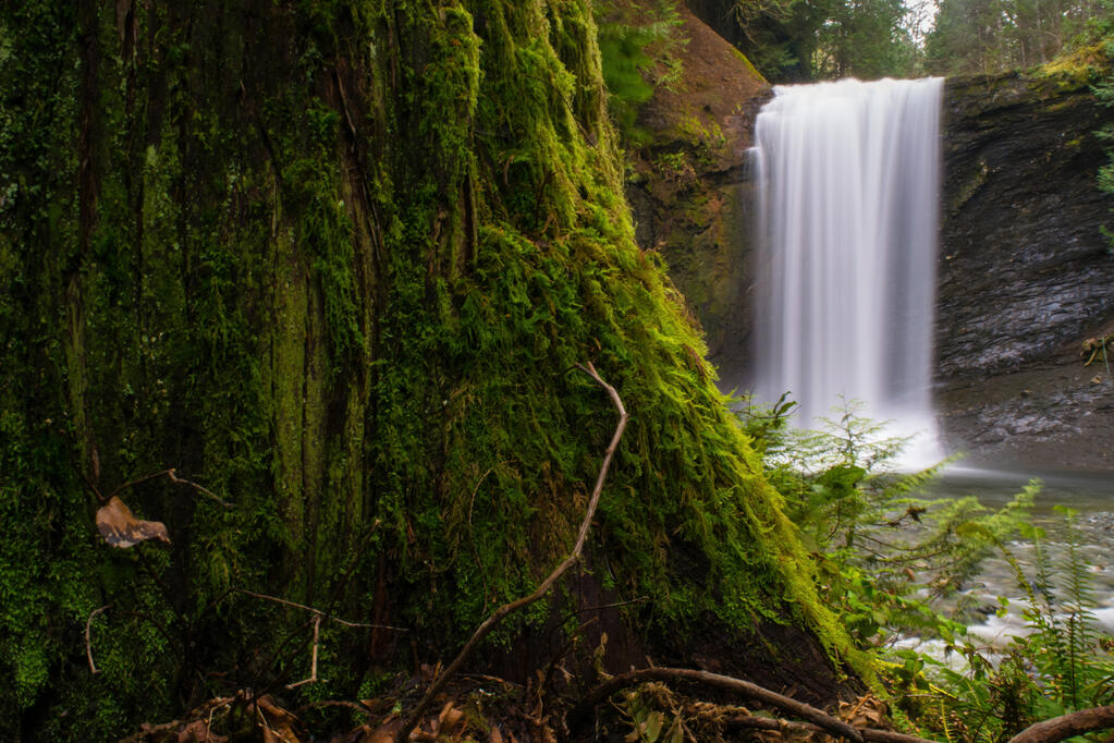 A rushing waterfall.